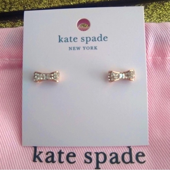🆕🔥KATE SPADE(READY SET BOW)ABSOLUTELY GORGEOUS SEXY ROSE GOLD&CLEAR EARRINGS - Picture 1 of 12